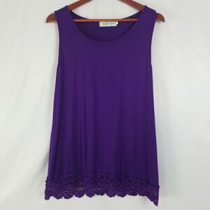 Southern Grace Shirt‎ Womens Small Purple Top Sleeveless Round Neck Lace Hem